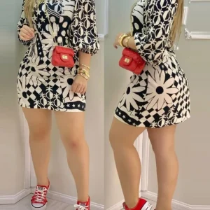 Sexy Elegant Dresses for Women Floral Print 3/4 Sleeve Dress New Fashion 2024 Summer Casual Female Clothing Outfits