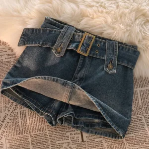 Y2K Denim Short Skirt Sexy Low Waist A-Line Denim Skirt Woman Clothing Temperament Summer Niche Vintage Sexy Denim Short Skirt
