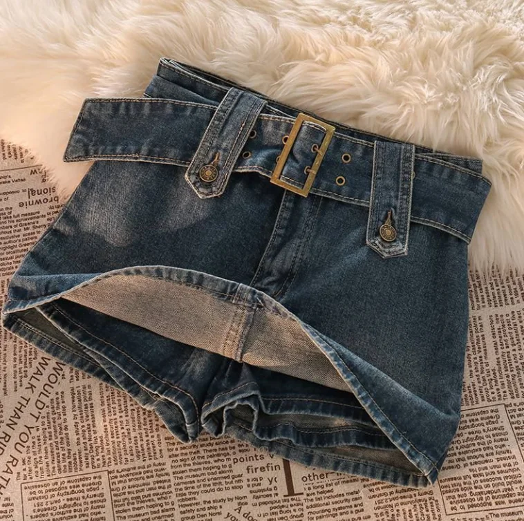 Y2K Denim Short Skirt Sexy Low Waist A-Line Denim Skirt Woman Clothing Temperament Summer Niche Vintage Sexy Denim Short Skirt