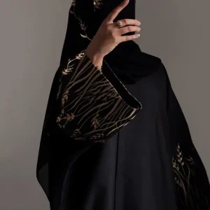 High Quality Women Muslim Dress Robe Islamic Clothing Nida Fabric Dubai Design Luxury Gold Embroidery Open Black Abaya